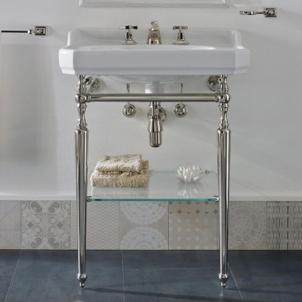 65 cm Ceramic Bathroom Console Vintage with Metal Feet Made in Italy Nausica Viadurini