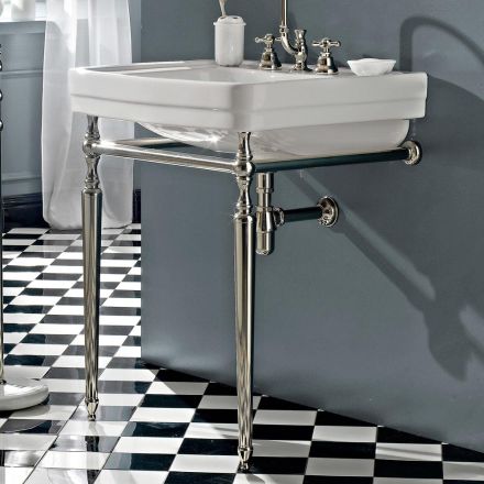 Bathroom Console L69 cm on Feet in White Vintage Ceramic, Made in Italy - Marwa Viadurini