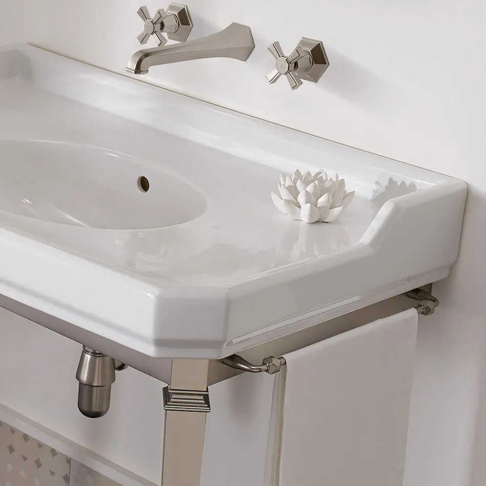 90 cm Vintage Bathroom Console, White Ceramic, with Feet Made in Italy - Nausica Viadurini