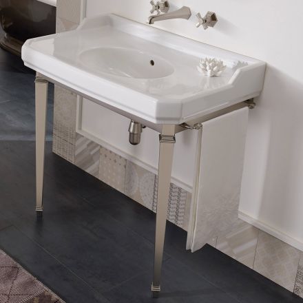 90 cm Vintage Bathroom Console, White Ceramic, with Feet Made in Italy - Nausica Viadurini