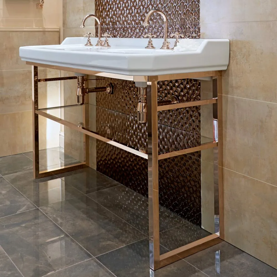 Bathroom Console Vintage L 135 cm with Double Bowl in Ceramic with Feet - Nausica Viadurini