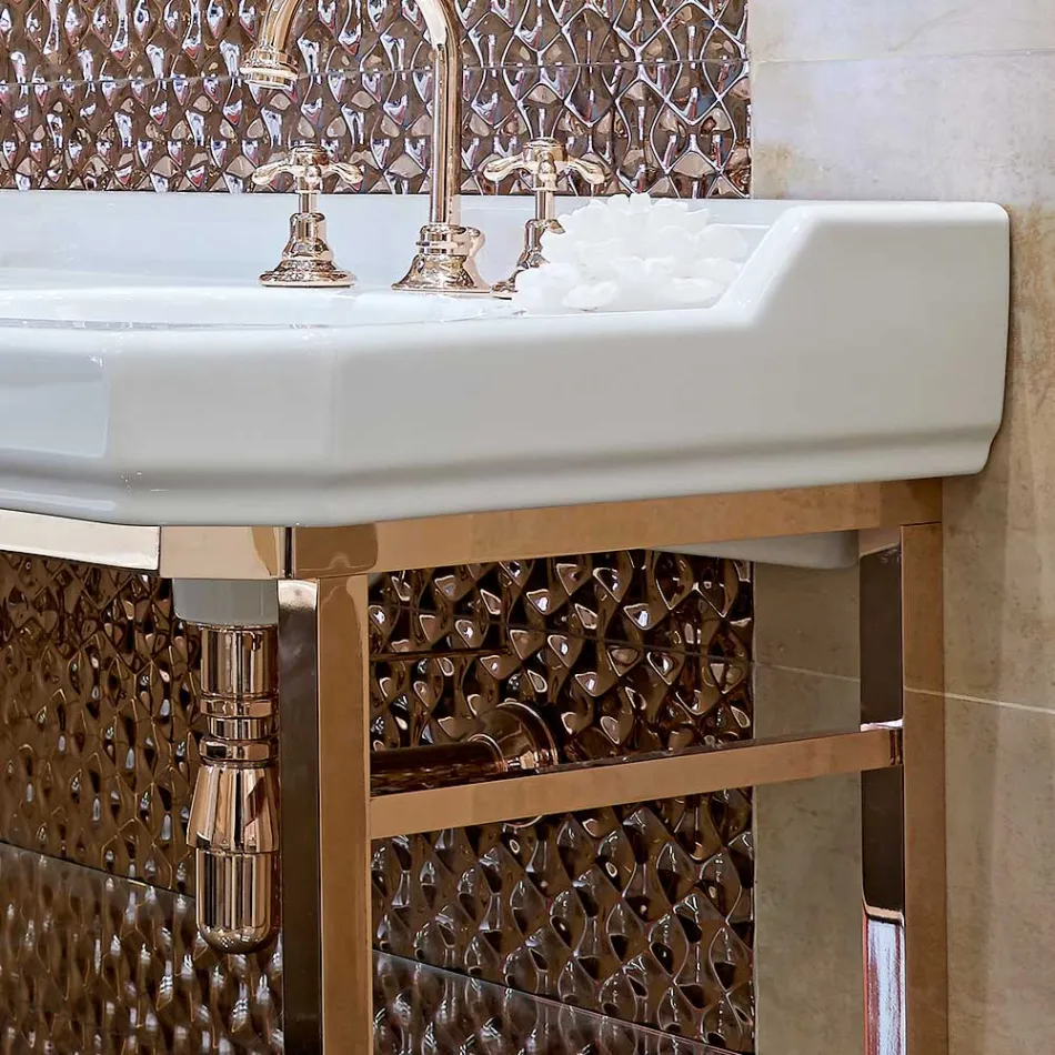 Bathroom Console Vintage L 135 cm with Double Bowl in Ceramic with Feet - Nausica Viadurini