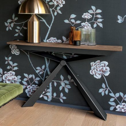 Console with Mortar Effect Top and Metal Base Made in Italy - Timedio Viadurini