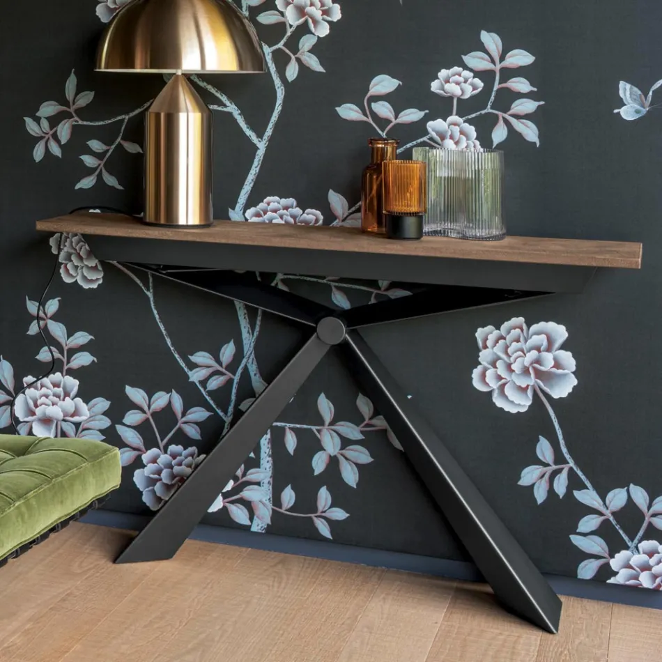 Console with Mortar Effect Top and Metal Base Made in Italy - Timedio Viadurini