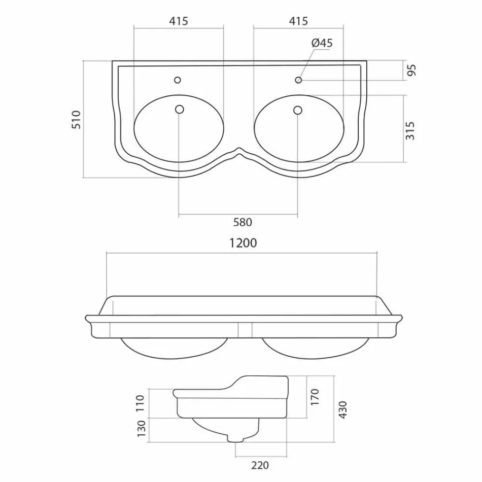 Classic double bowl bathroom console made in Italy, Magda Viadurini