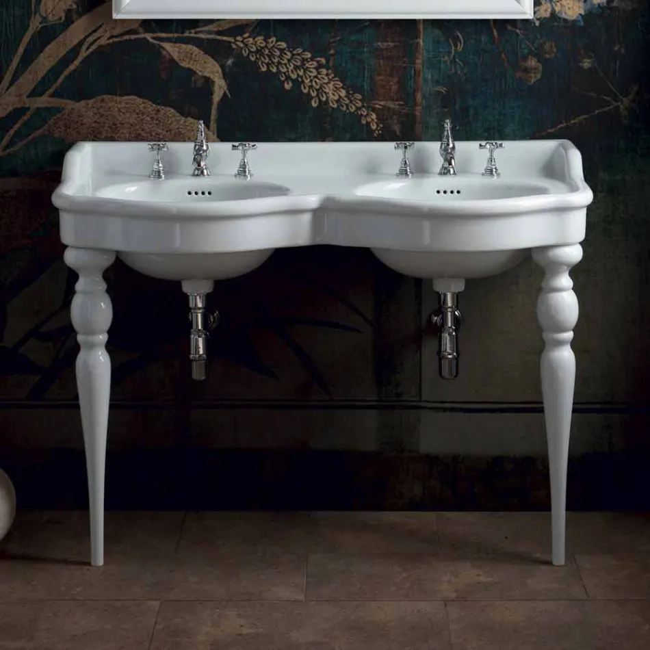 Classic double bowl bathroom console made in Italy, Magda Viadurini