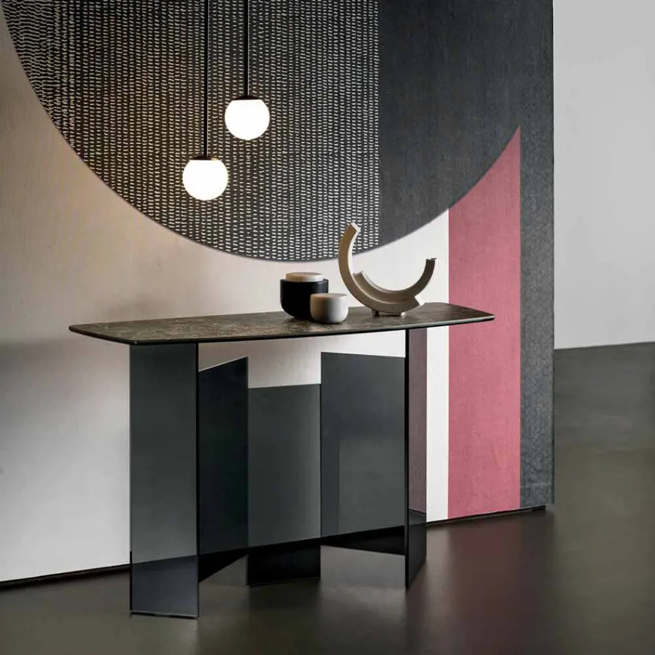 Made in Italy Design Console in Ceramic and Glass - Random Viadurini
