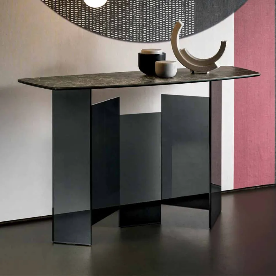 Made in Italy Design Console in Ceramic and Glass - Random Viadurini