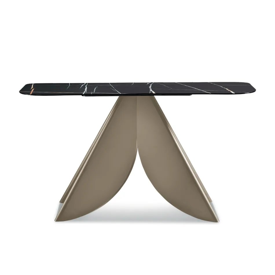 Cristina Metal Console Table with Marble-Effect Ceramic Top for the Living Room Viadurini