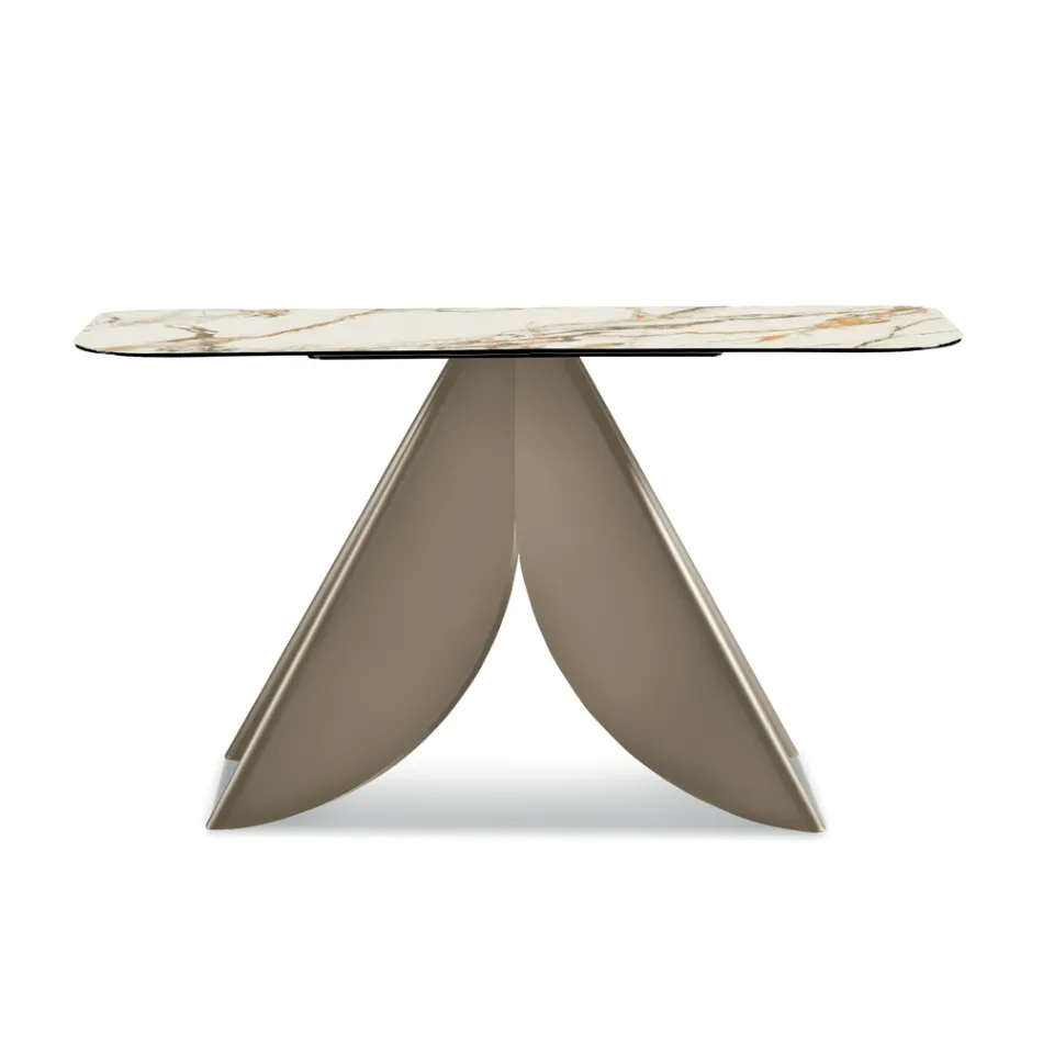 Cristina Metal Console Table with Marble-Effect Ceramic Top for the Living Room Viadurini