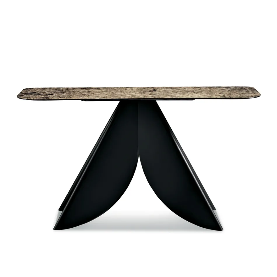 Living Room Console Table in Metal with Back-Silvered Hammered Glass Top - Cristina Viadurini