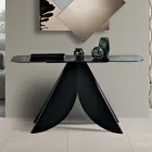 Living Room Console Table in Metal with Back-Silvered Hammered Glass Top - Cristina Viadurini