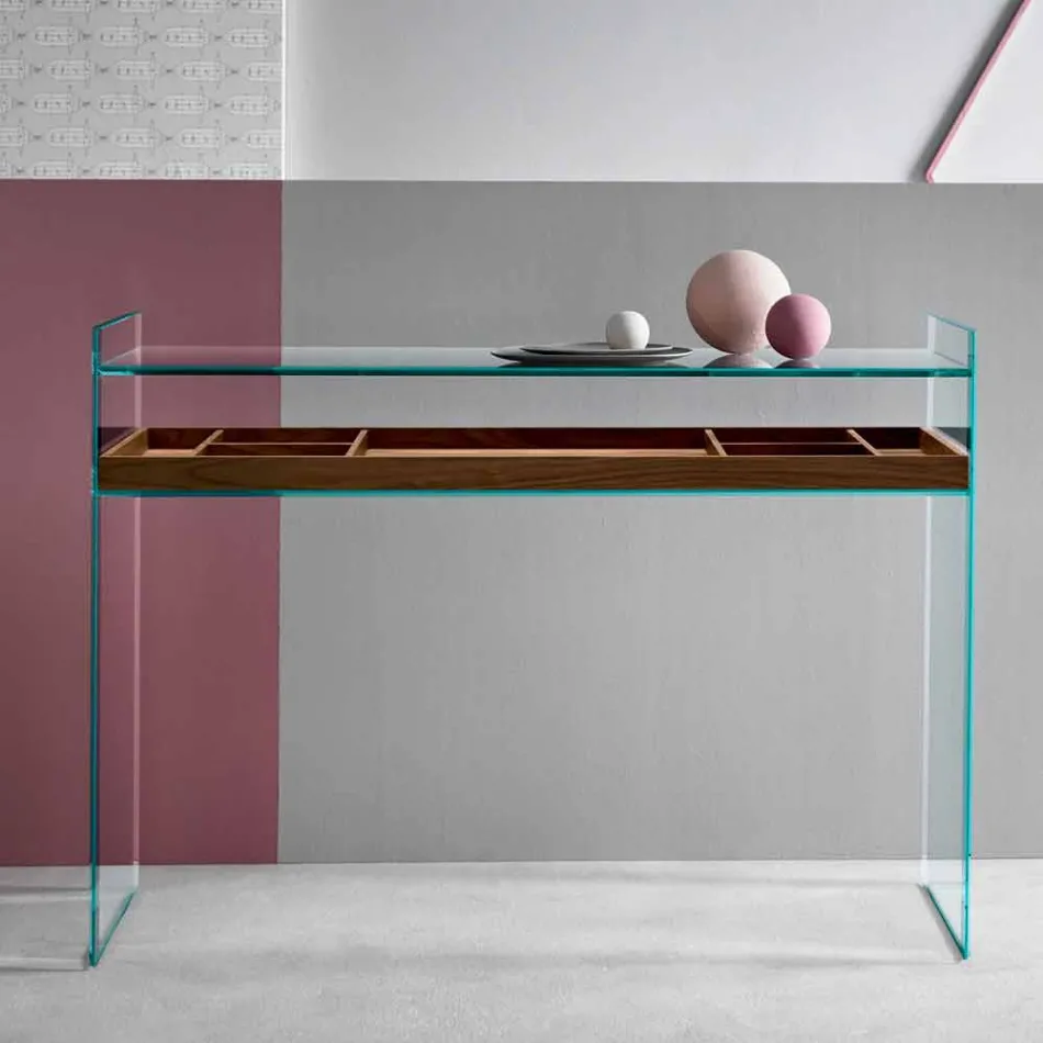 Design console in extra-clear glass with tray Made in Italy - Imperative Viadurini