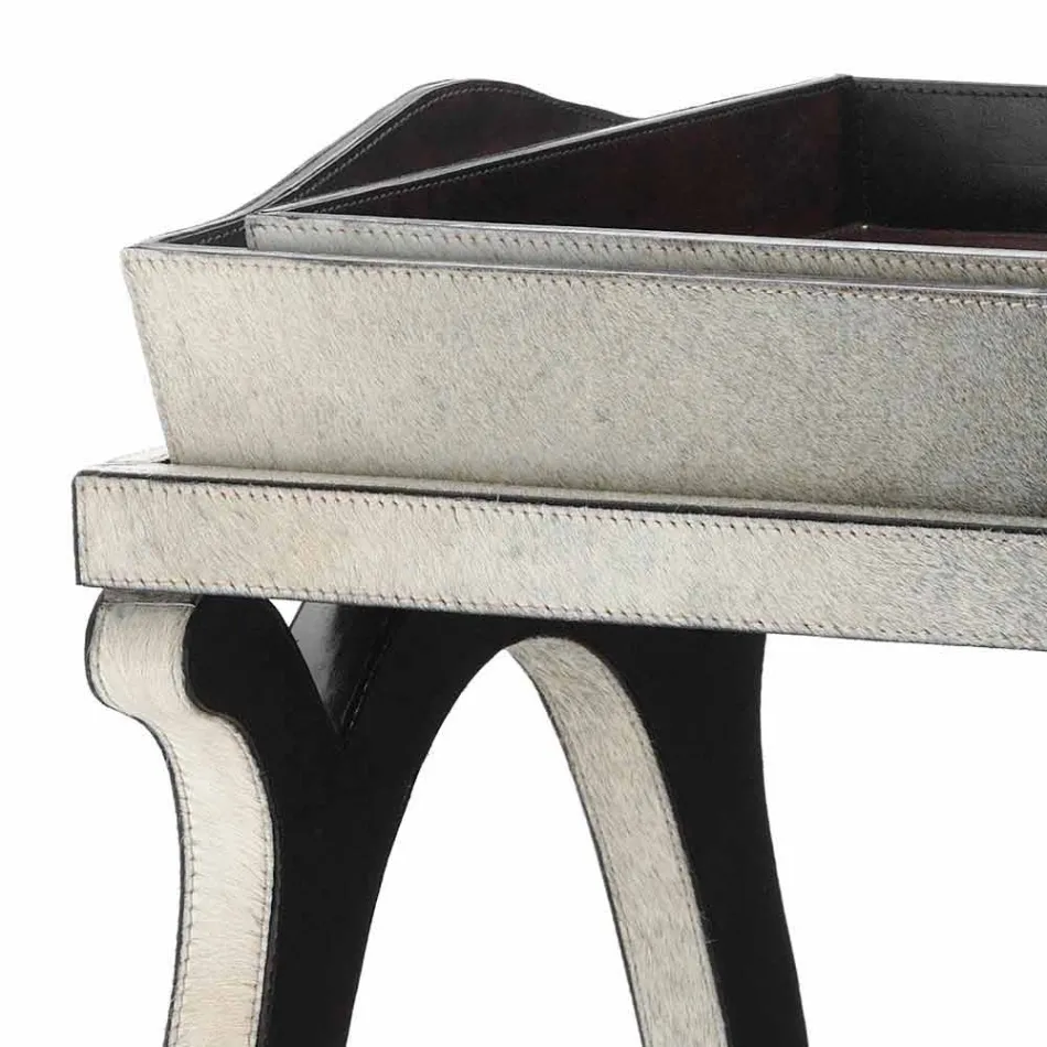 Modern design console with tray in Felicia grey pony leather Viadurini