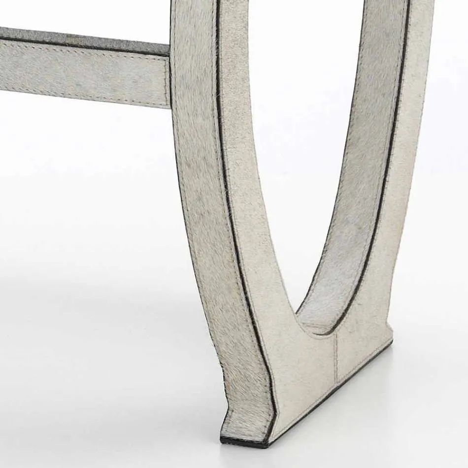 Modern design console with tray in Felicia grey pony leather Viadurini