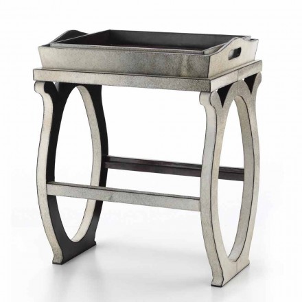 Modern design console with tray in Felicia grey pony leather Viadurini
