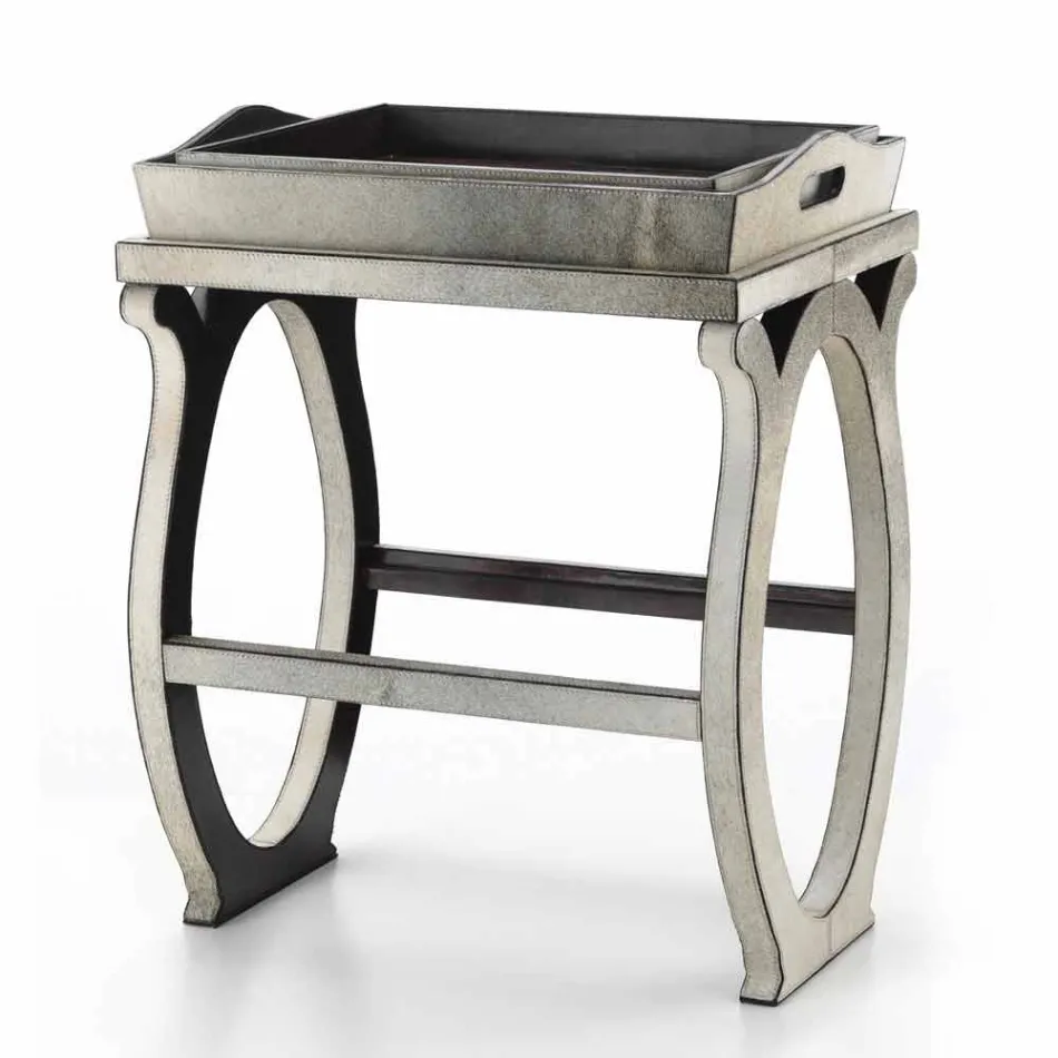 Modern design console with tray in Felicia grey pony leather Viadurini