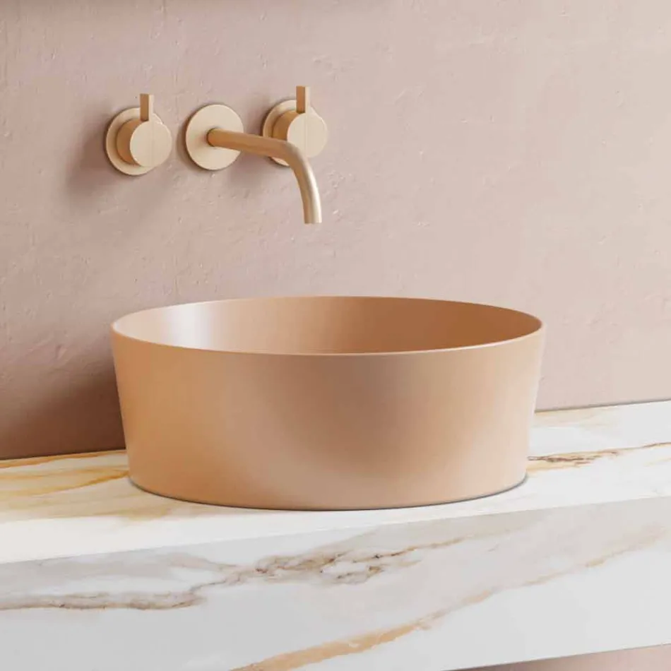 Console and Bathroom Shelf in Gres and Washbasin in Vetrochina, 4 Colours - Rametina Viadurini