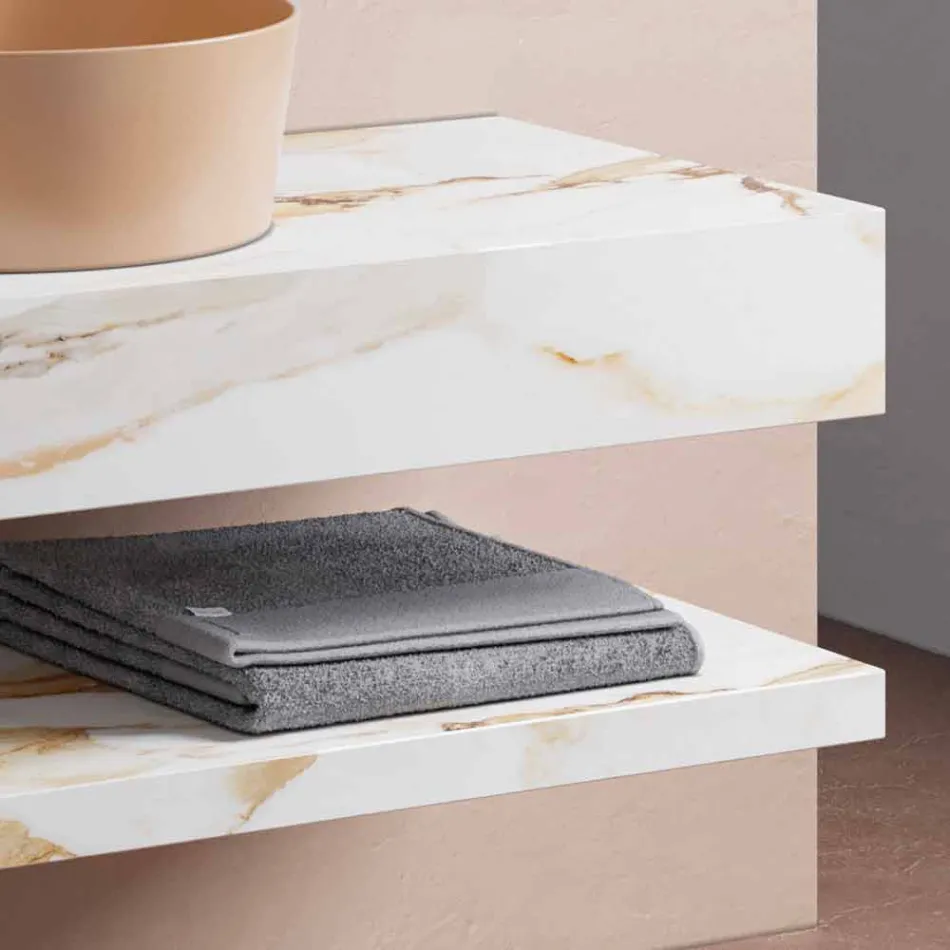 Console and Bathroom Shelf in Gres and Washbasin in Vetrochina, 4 Colours - Rametina Viadurini