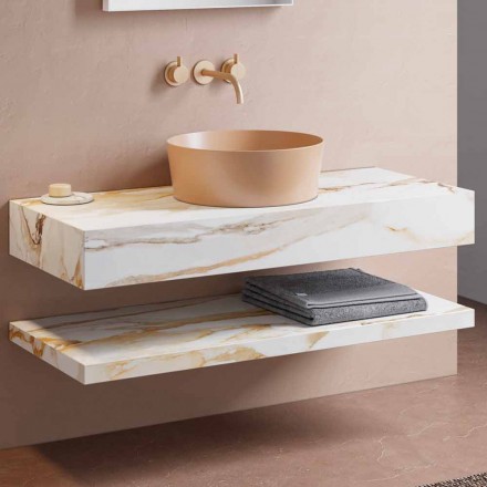 Console and Bathroom Shelf in Gres and Washbasin in Vetrochina, 4 Colours - Rametina Viadurini