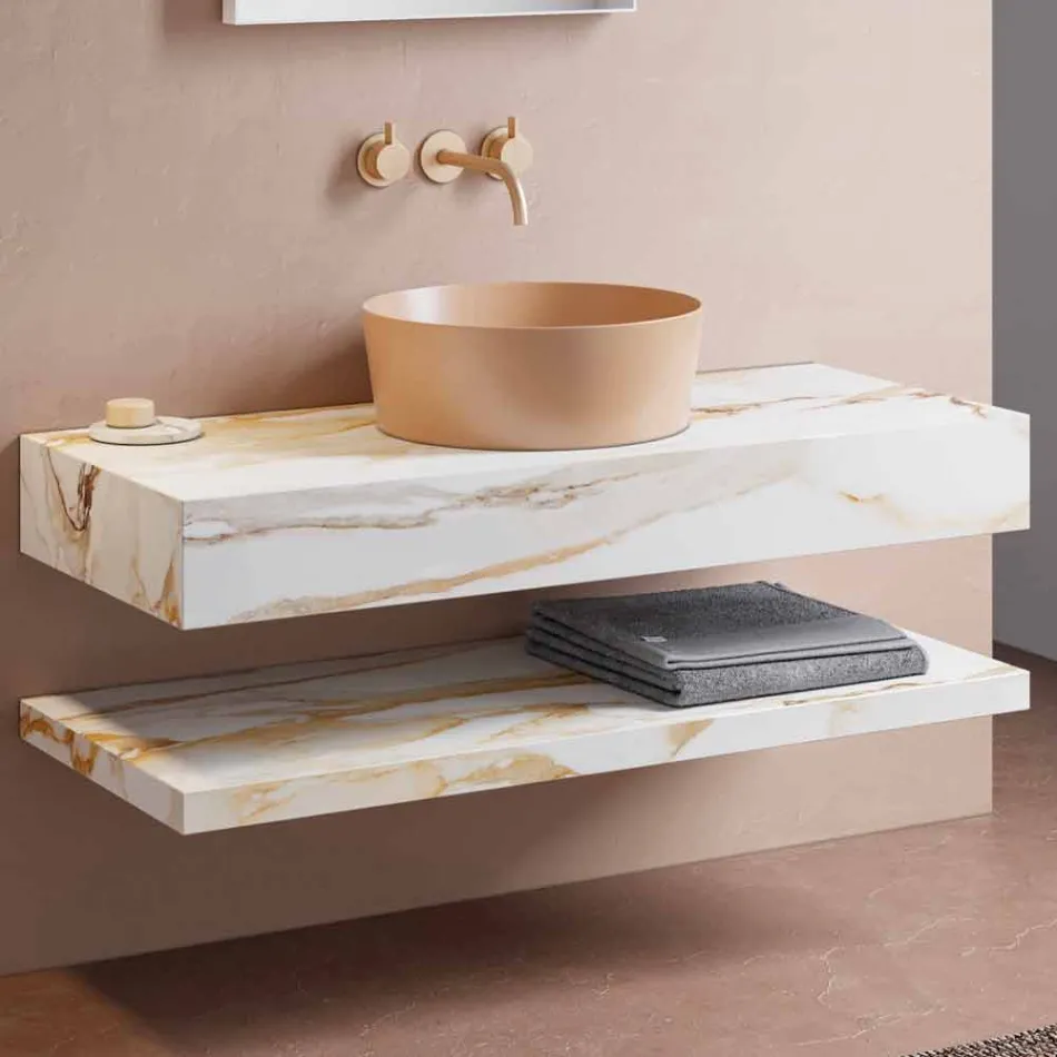 Console and Bathroom Shelf in Gres and Washbasin in Vetrochina, 4 Colours - Rametina Viadurini