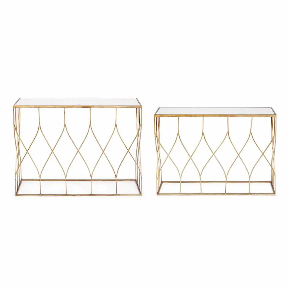 Elegant Console in Steel and Glass of Modern Design and Glamor 2 Pieces - Irene Viadurini