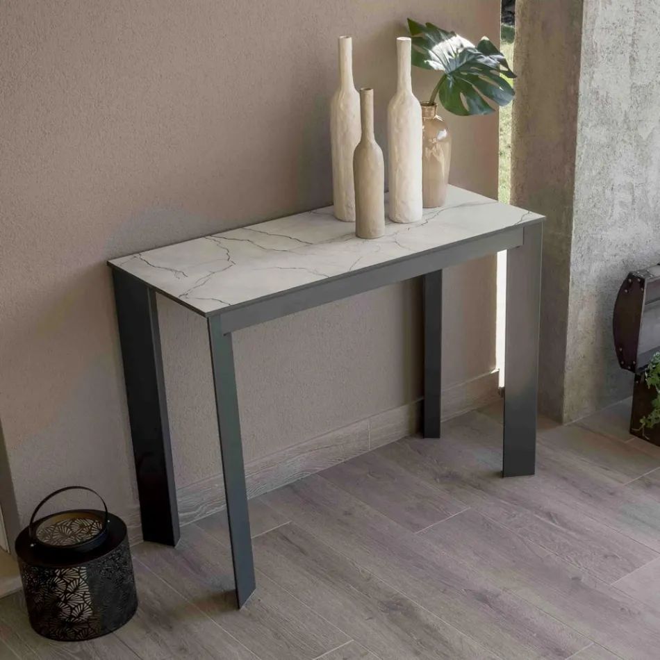 Extendable Outdoor Console with Metal Base and Hpl Top - Aghetto Viadurini