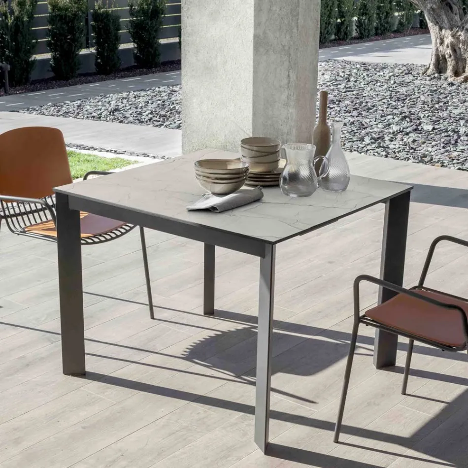Extendable Outdoor Console with Metal Base and Hpl Top - Aghetto Viadurini