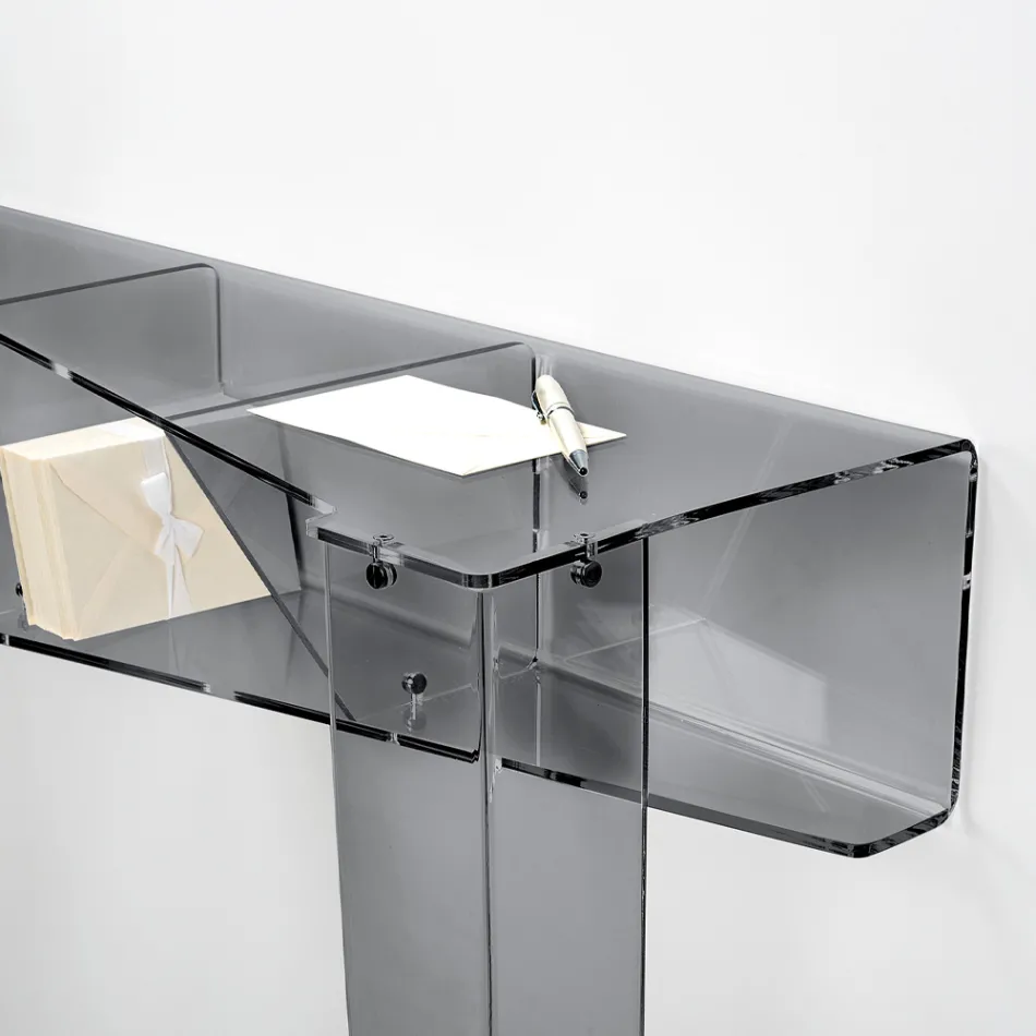 Fixed Console with 4 Object Storage Compartments in PMMA Made in Italy - Aladdin Viadurini