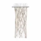 Consolle in Bleached Teak Wood and Luxury Design Glass Top - Francesca Viadurini