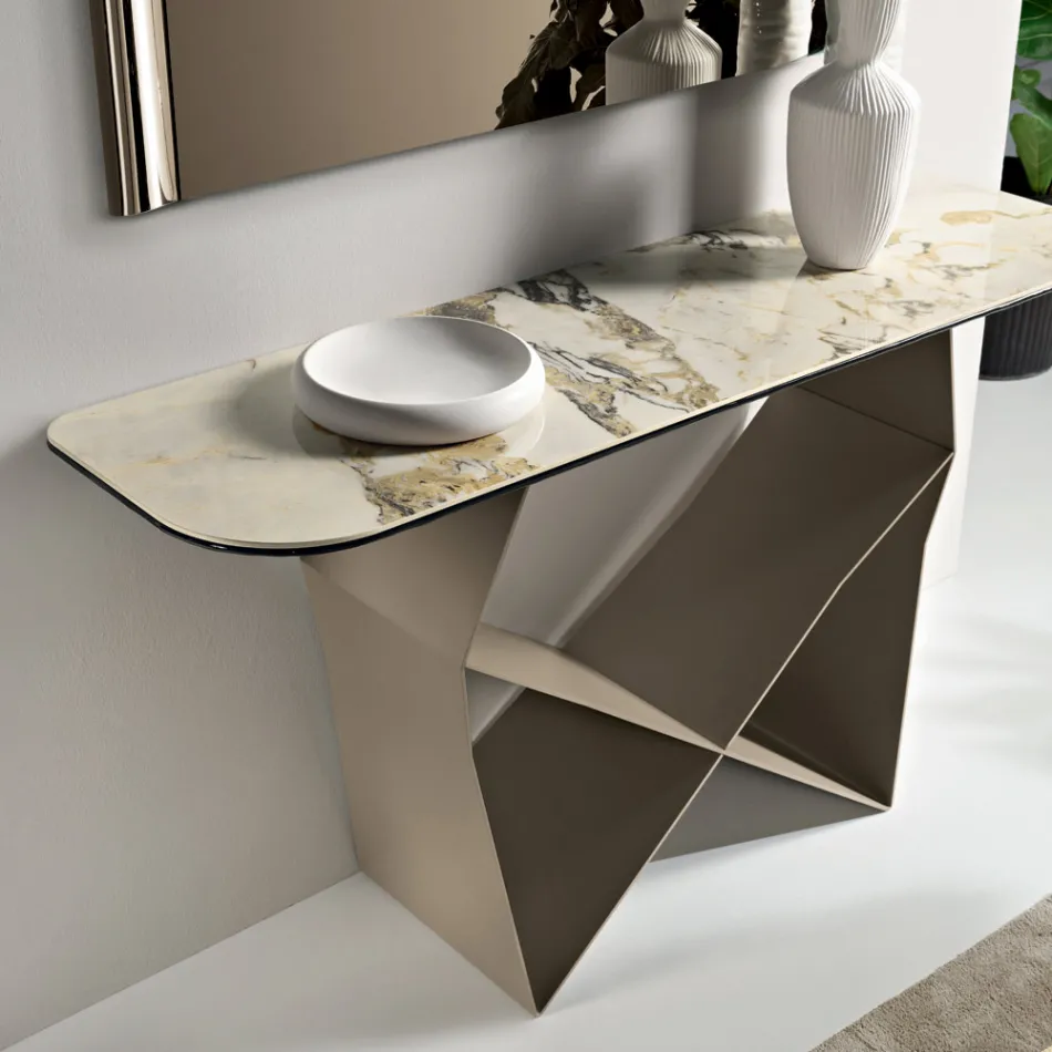 Concordia Metal Console Table with Marble-Effect Ceramic Top Made in Italy Viadurini