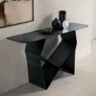 Console Table in Metal and Hammered Glass Top with Back-Silver Finish - Concordia Viadurini