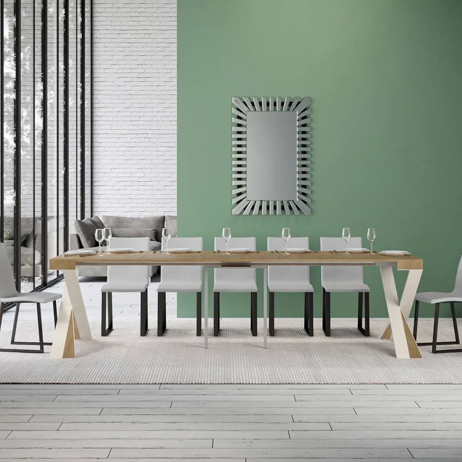 Modern Console Extendable to 300 cm with White Frame Made in Italy - Mirror Viadurini