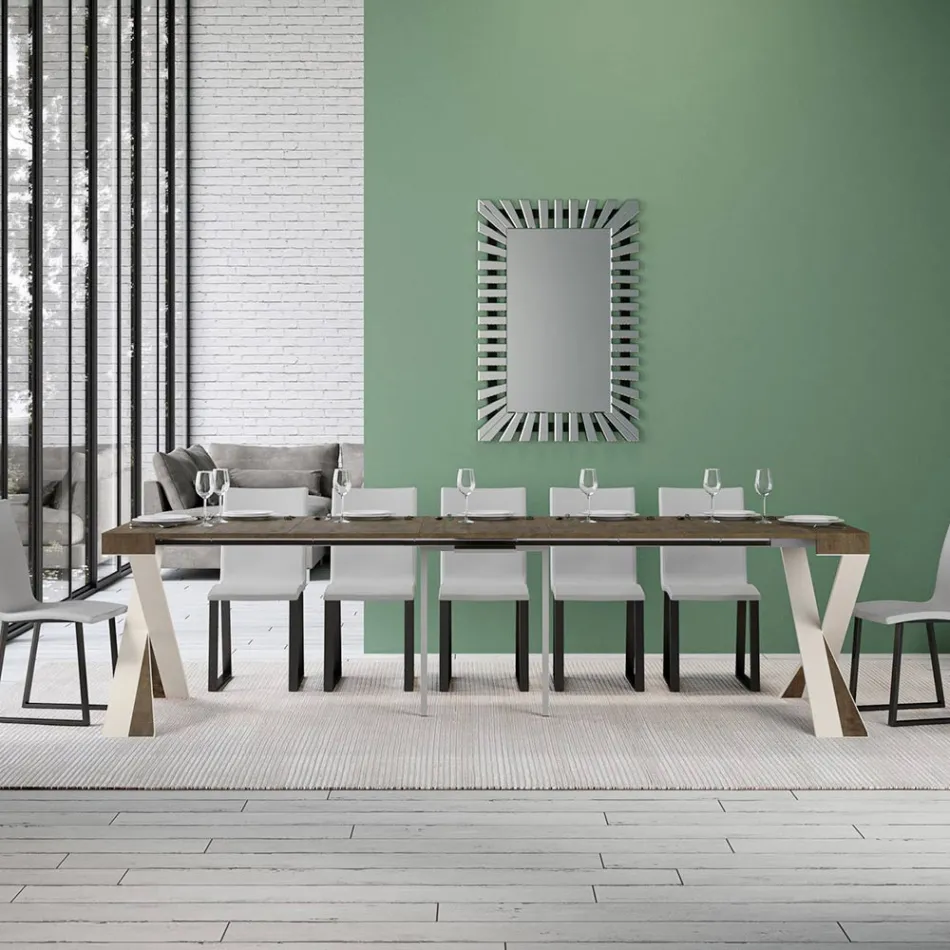 Modern Console Extendable to 300 cm with White Frame Made in Italy - Mirror Viadurini