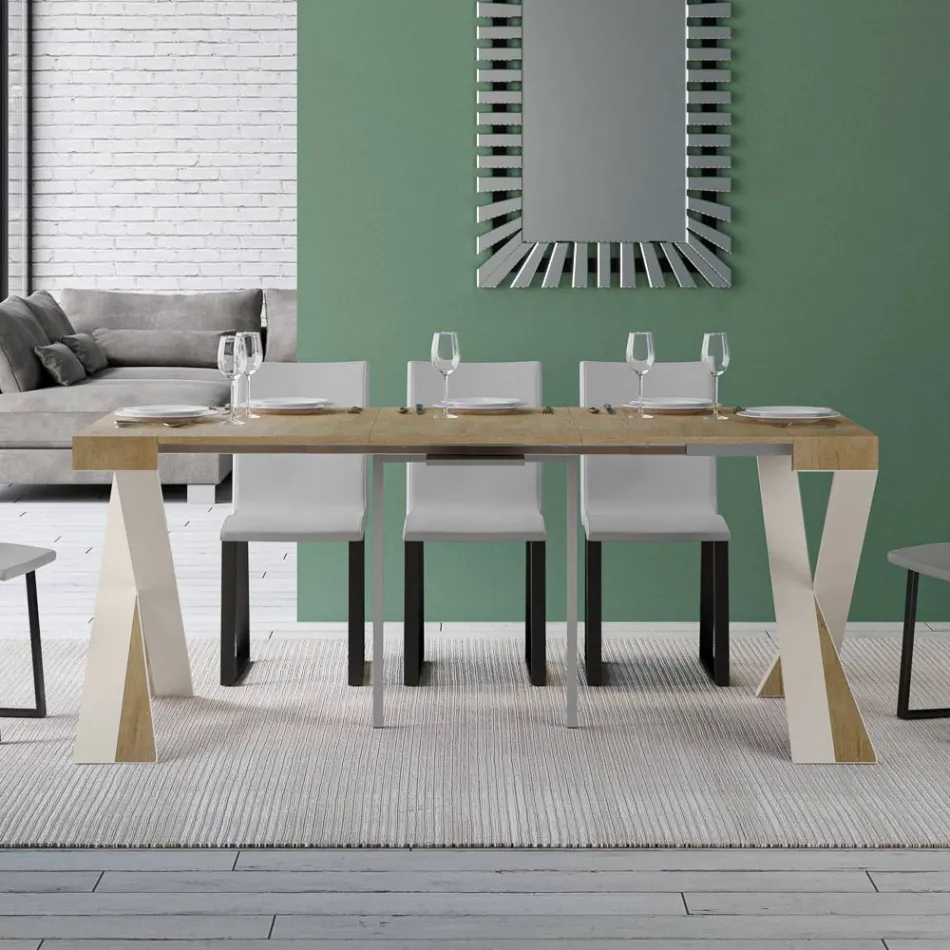 Modern Console Extendable to 300 cm with White Frame Made in Italy - Mirror Viadurini