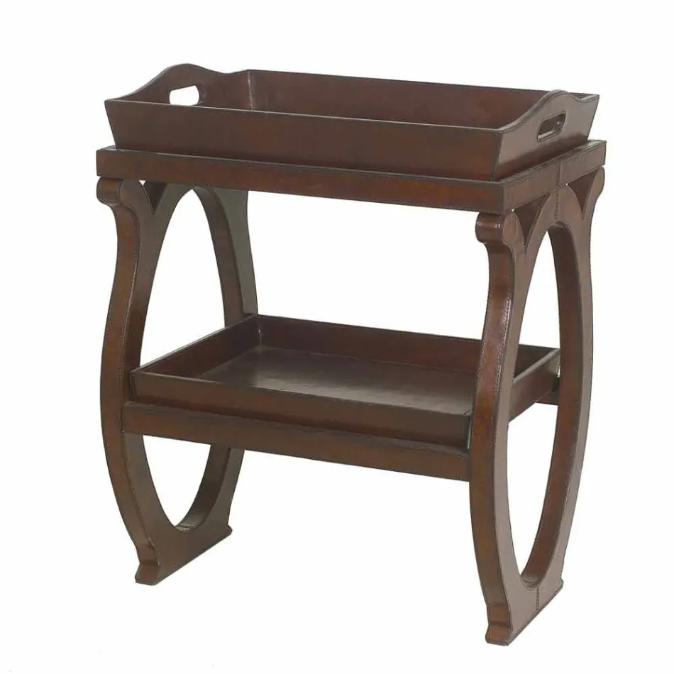 Modern console with Walter tray, upholstered in brown leather Viadurini