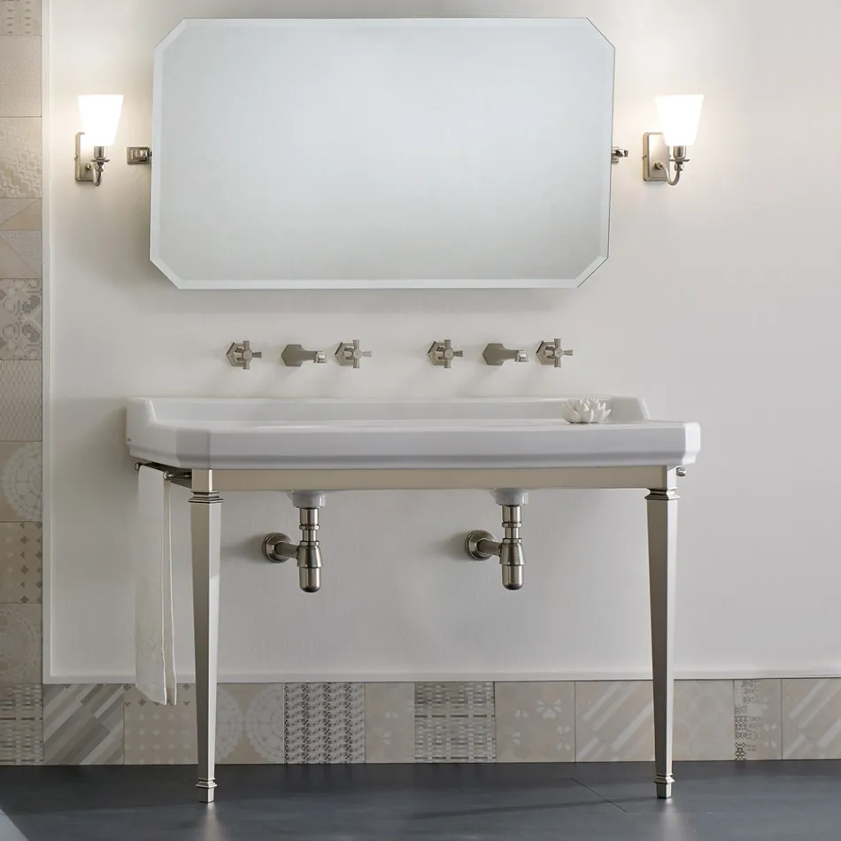 Bathroom Console Vintage L 135 cm with Double Bowl in Ceramic Made in Italy - Nausica Viadurini