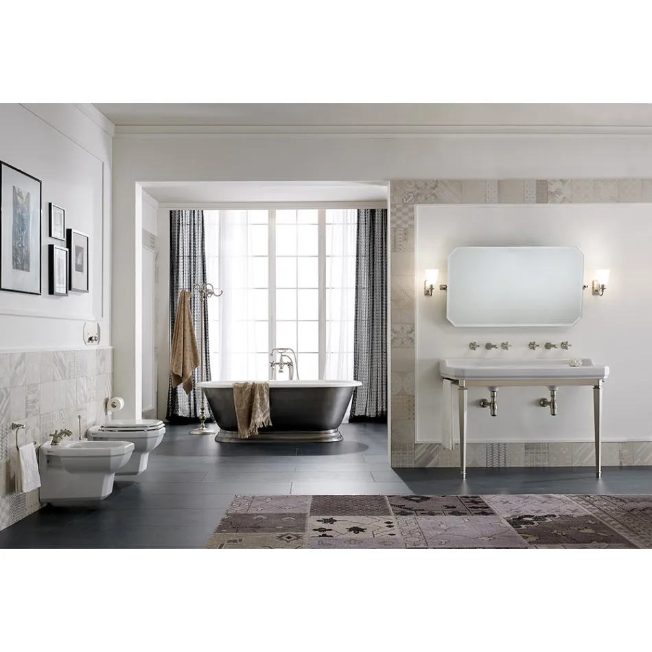 Bathroom Console Vintage L 135 cm with Double Bowl in Ceramic Made in Italy - Nausica Viadurini