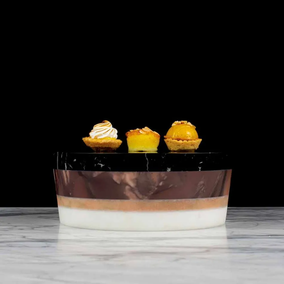 Italian Luxury Laminated Marble Centerpiece Container - Leonida Viadurini