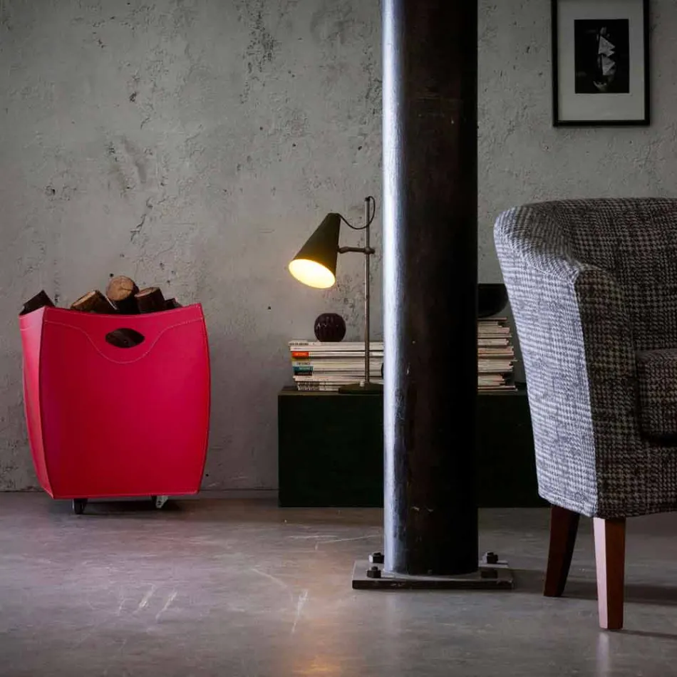 Botte design leather firewood container, made in Italy Viadurini
