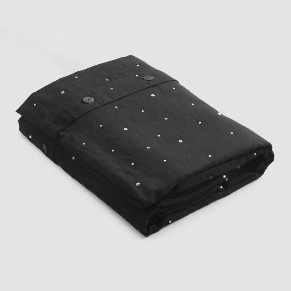 Black Linen Duvet Cover with Crystals for Luxury Double Bed - Damante Viadurini