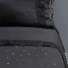 Black Linen Duvet Cover with Crystals for Luxury Double Bed - Damante Viadurini