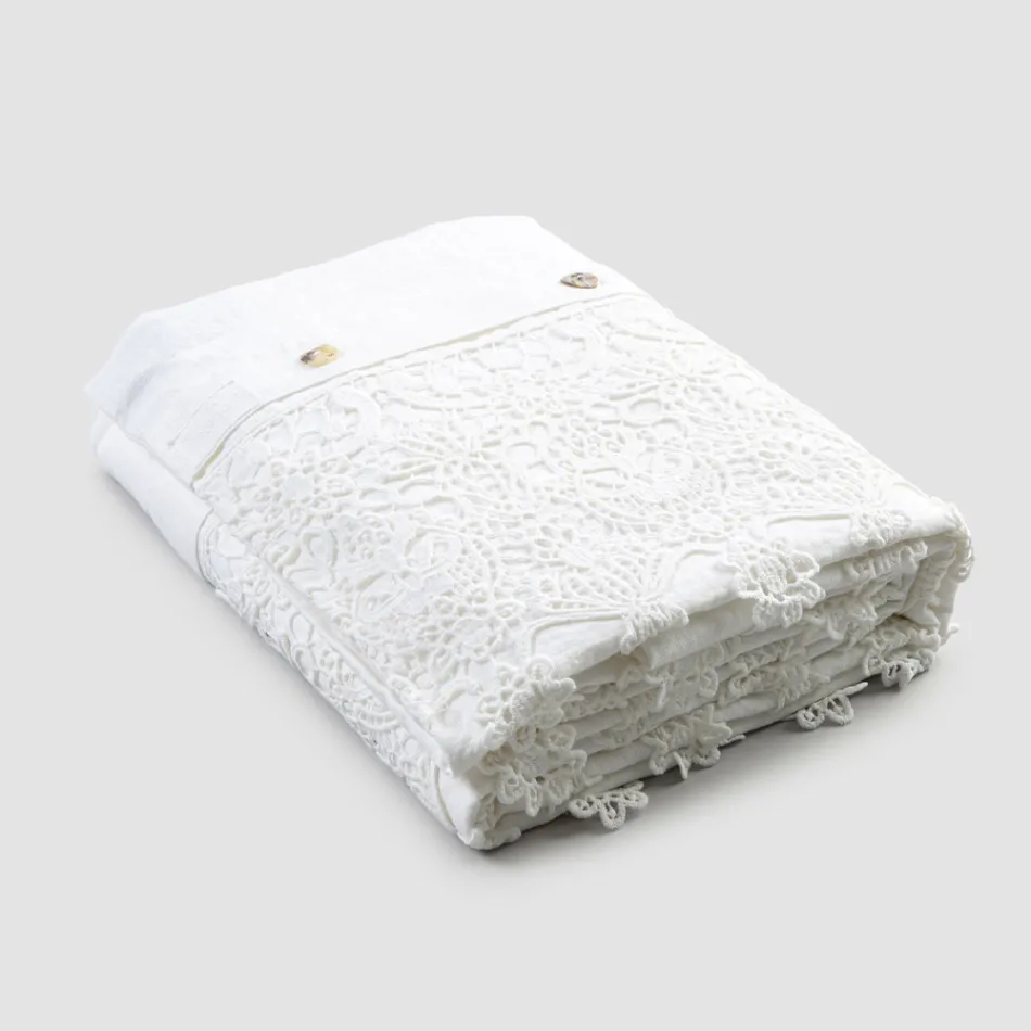 Double Duvet Cover in Linen with Lace Drops Storage Bag - Amadeus Viadurini