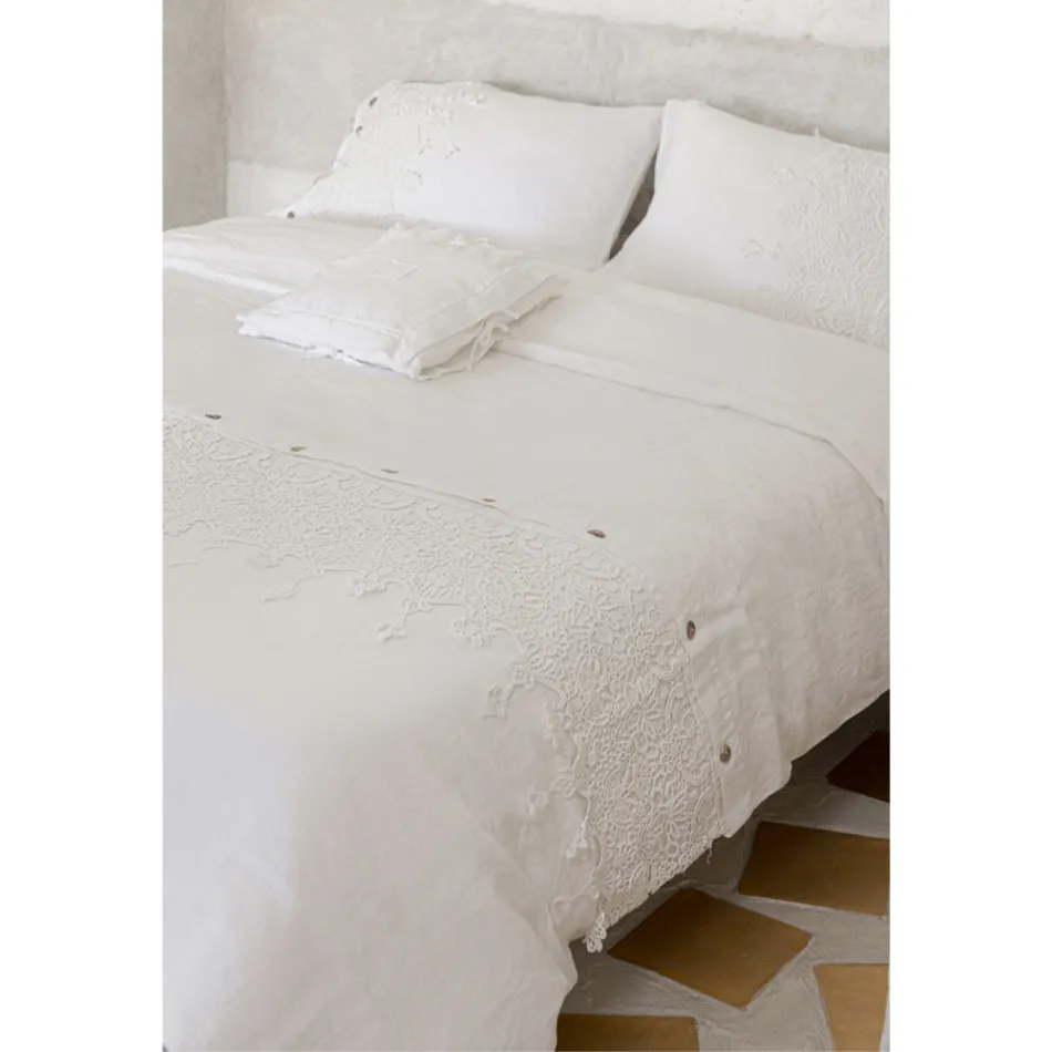 Double Duvet Cover in Linen with Lace Drops Storage Bag - Amadeus Viadurini