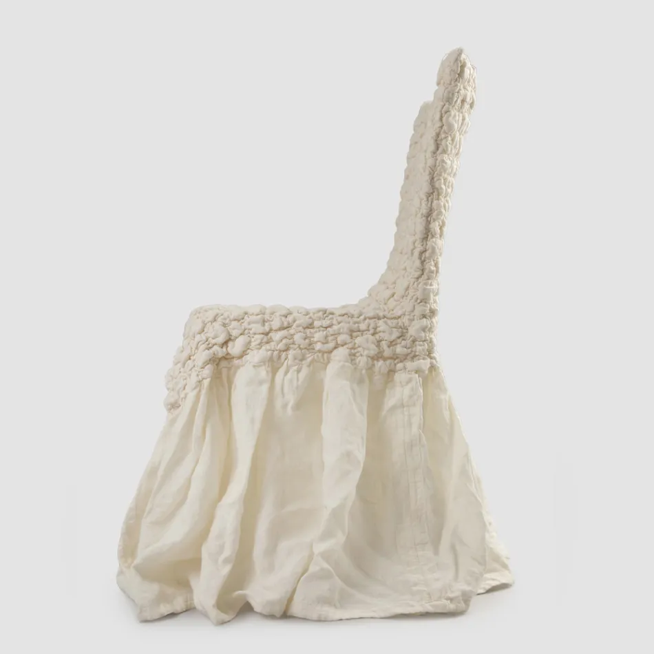 Elegant Chair Cover with Backrest for Lounge in Embroidered Linen - Panteo Viadurini