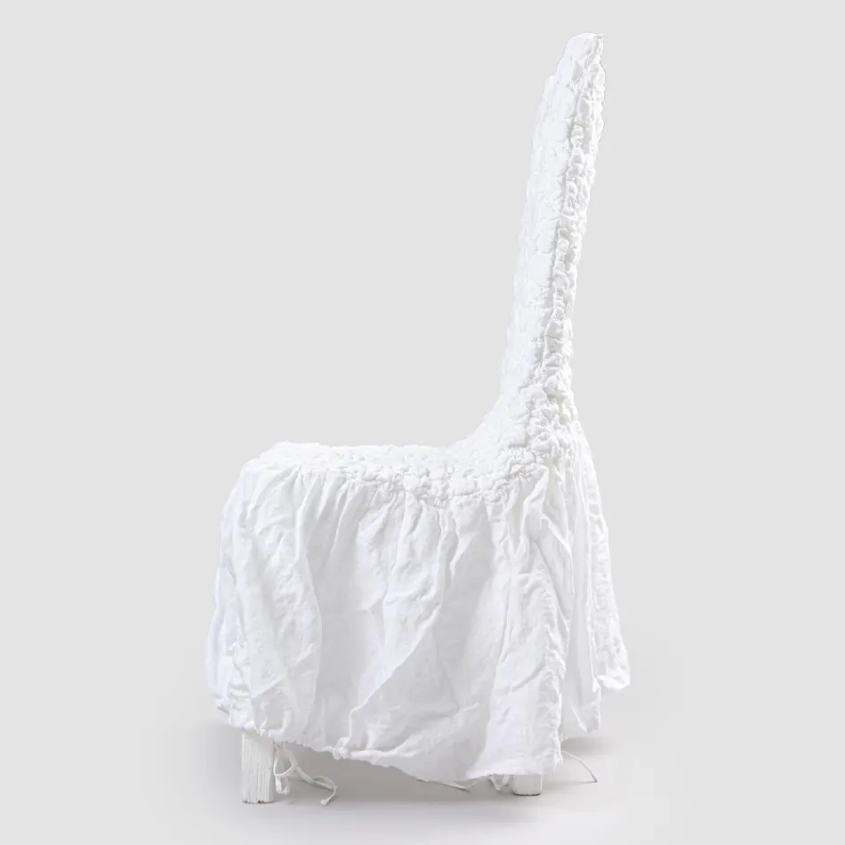 Elegant Chair Cover with Backrest for Lounge in Embroidered Linen - Panteo Viadurini