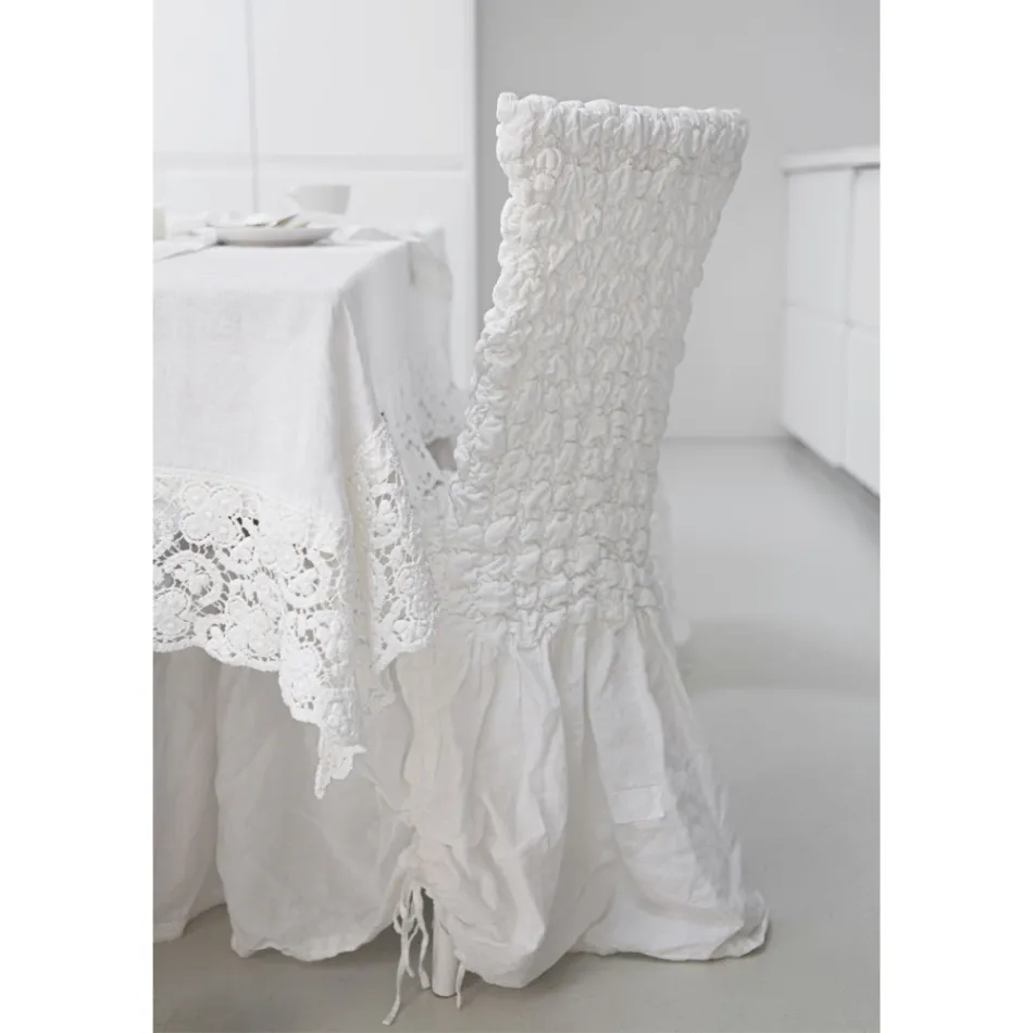 Elegant Chair Cover with Backrest for Lounge in Embroidered Linen - Panteo Viadurini