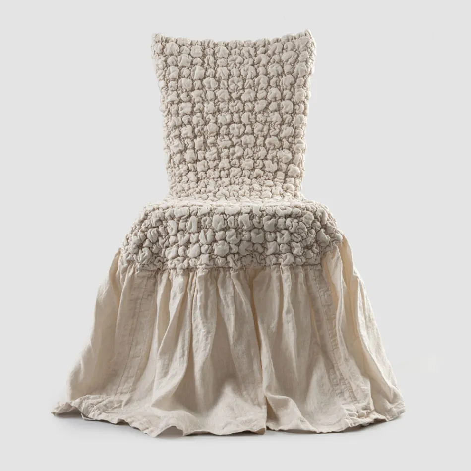 Elegant Chair Cover with Backrest for Lounge in Embroidered Linen - Panteo Viadurini