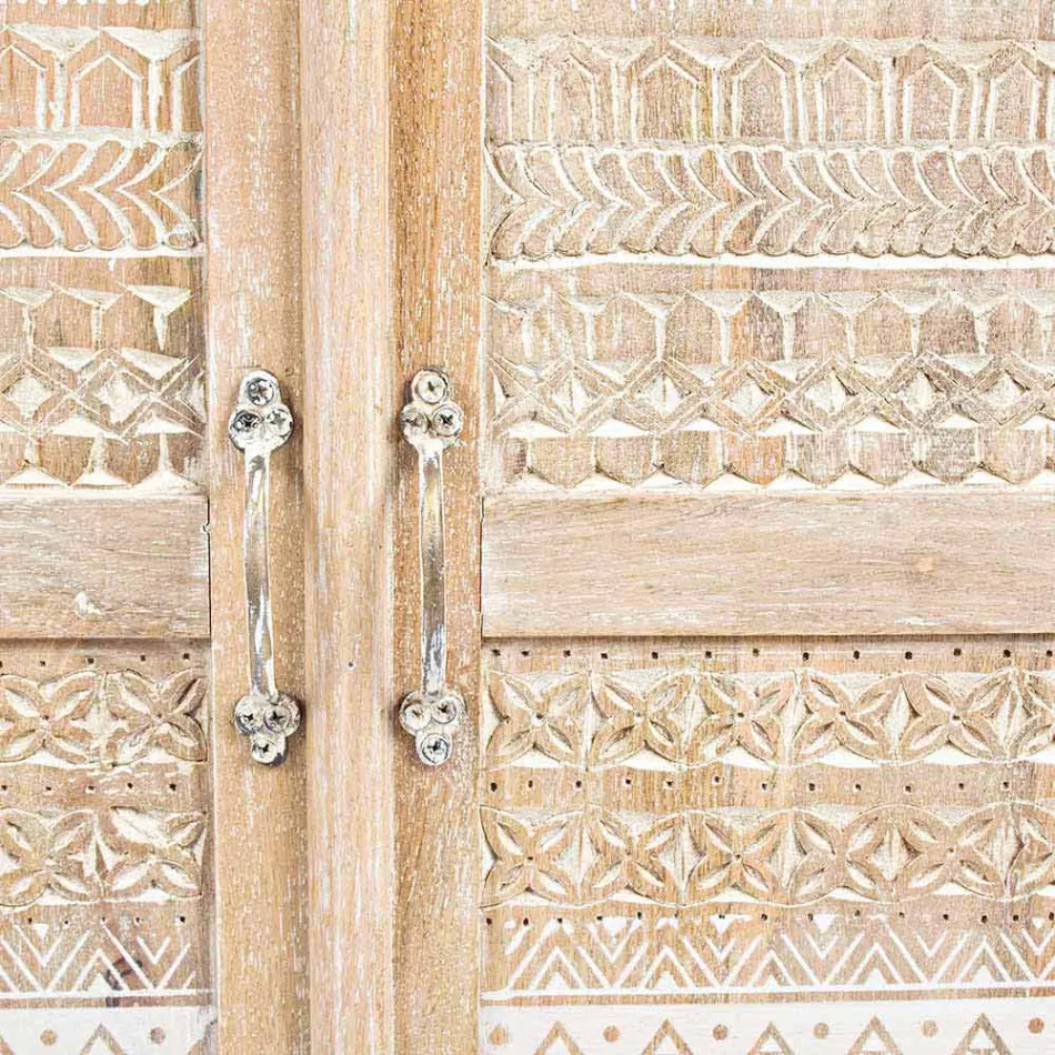 High Sideboard in Hand Decorated Wood with Brass Handles Homemotion - Zotto Viadurini