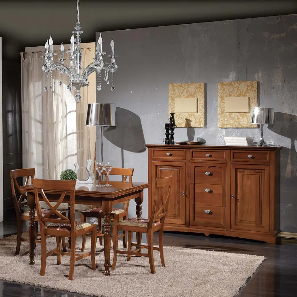 Classic Sideboard in Tanganyika Wood with 6 Drawers and 2 Doors Made in Italy - Bragi Viadurini